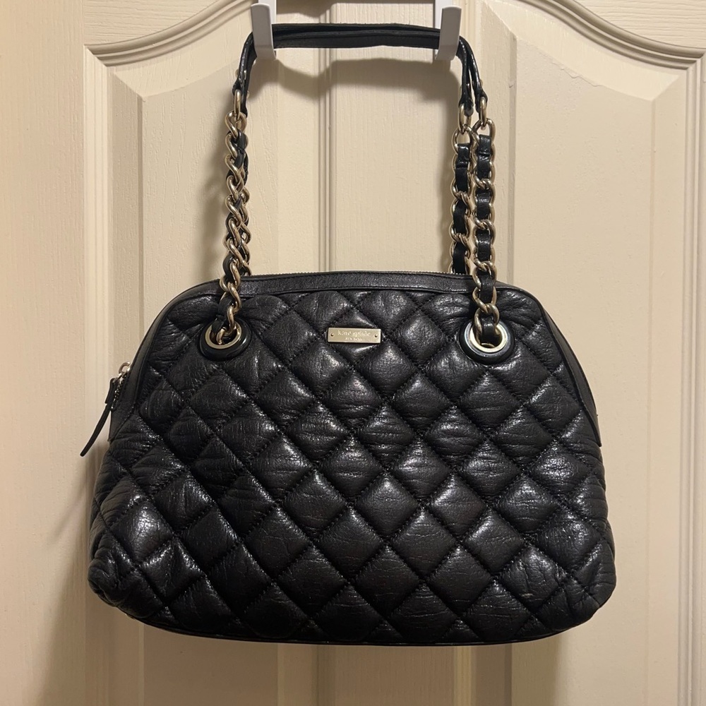 Kate Spade Quilted Dome Shaped Satchel Purse with Chain Straps in Black